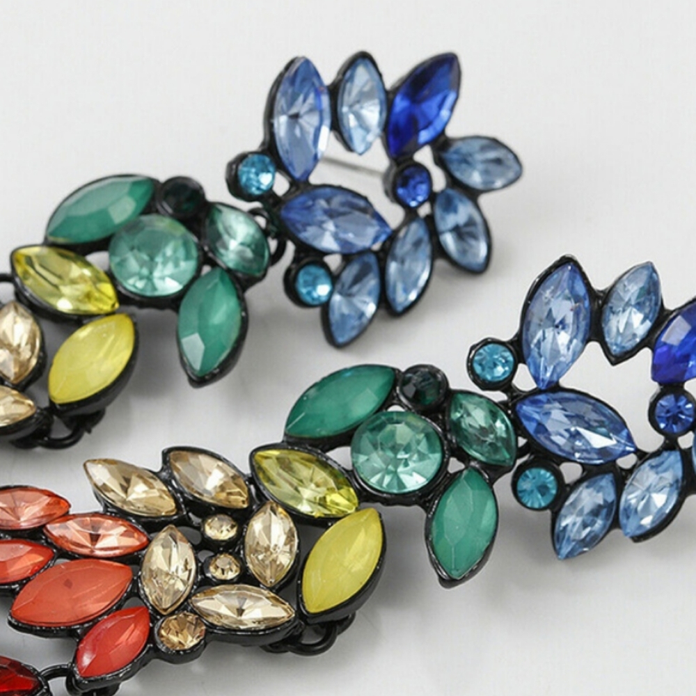Colorfull Rhinestone Tressel Drop Earrings - Picture 3 of 5